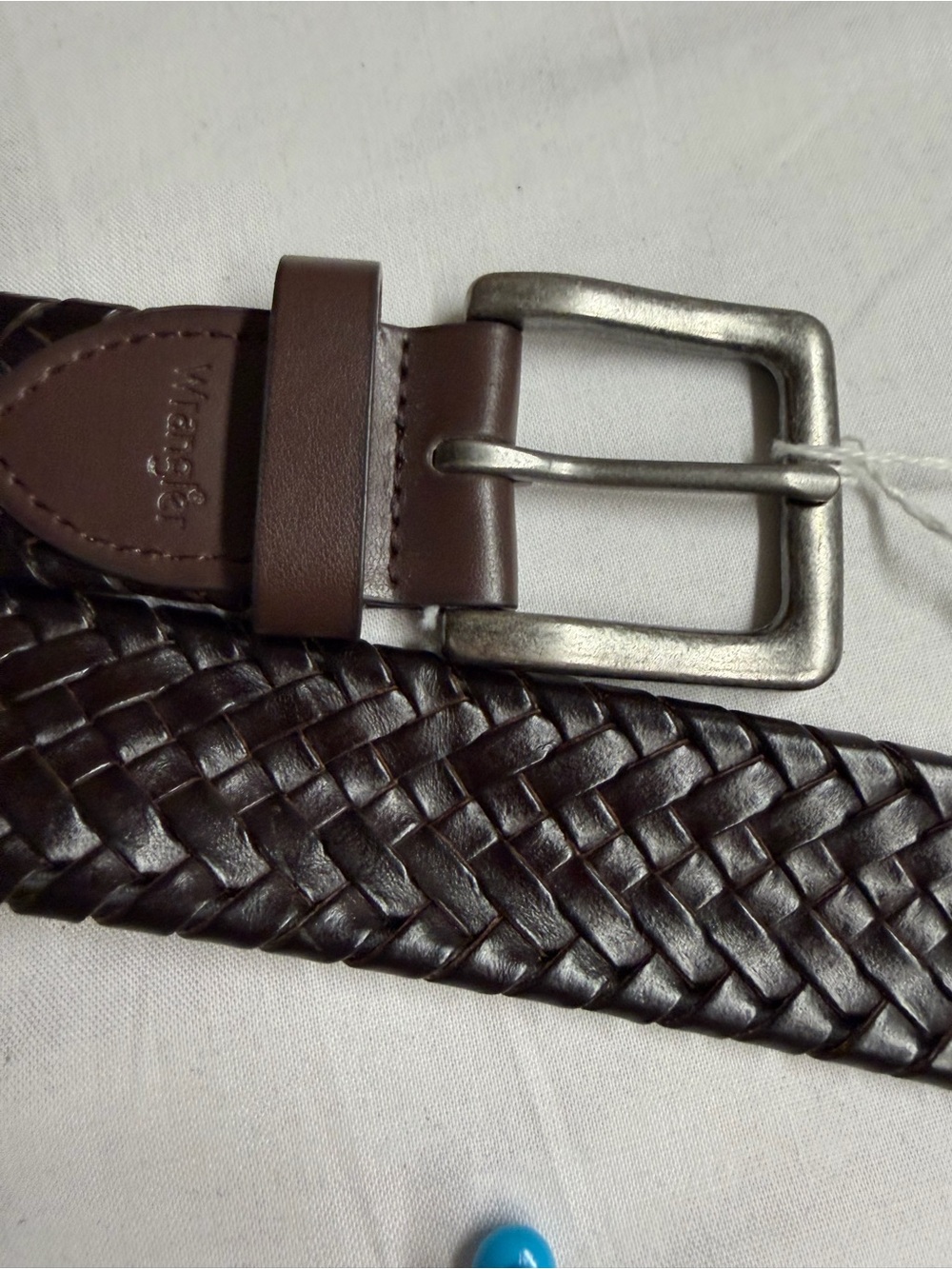 Wrangler Dark Brown Woven Leather Belt with Silver Buckle